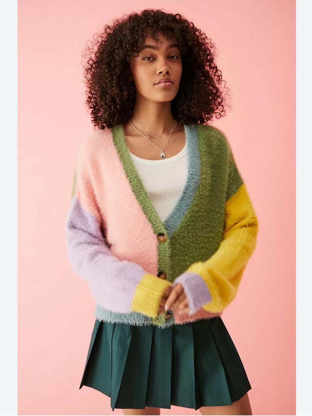The Ragged Priest Colour-Block Eyelash Knit Cardigan